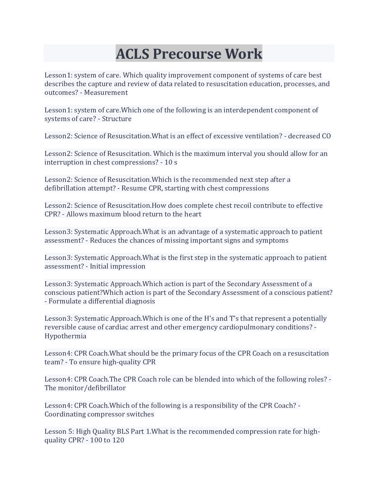 Preview image for ACLS Precourse Work